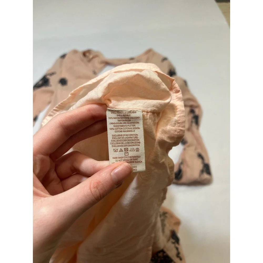 Free People Embroidered Mini Dress Womens XS Peach Black Floral Boho Festival